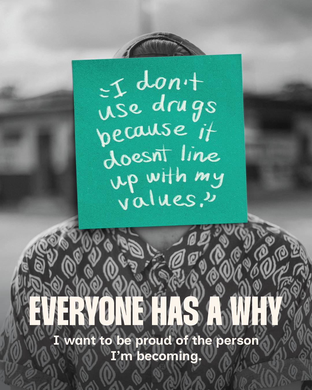 Sticky note with handwriting over the face of a teenager